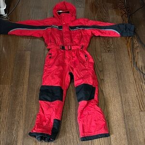 Vtg Columbia red black Tectonite hooded ski board suit sz 10-12